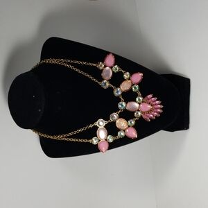 Gold-Tone Pink Statement Necklace - Women's Fashion Jewelry